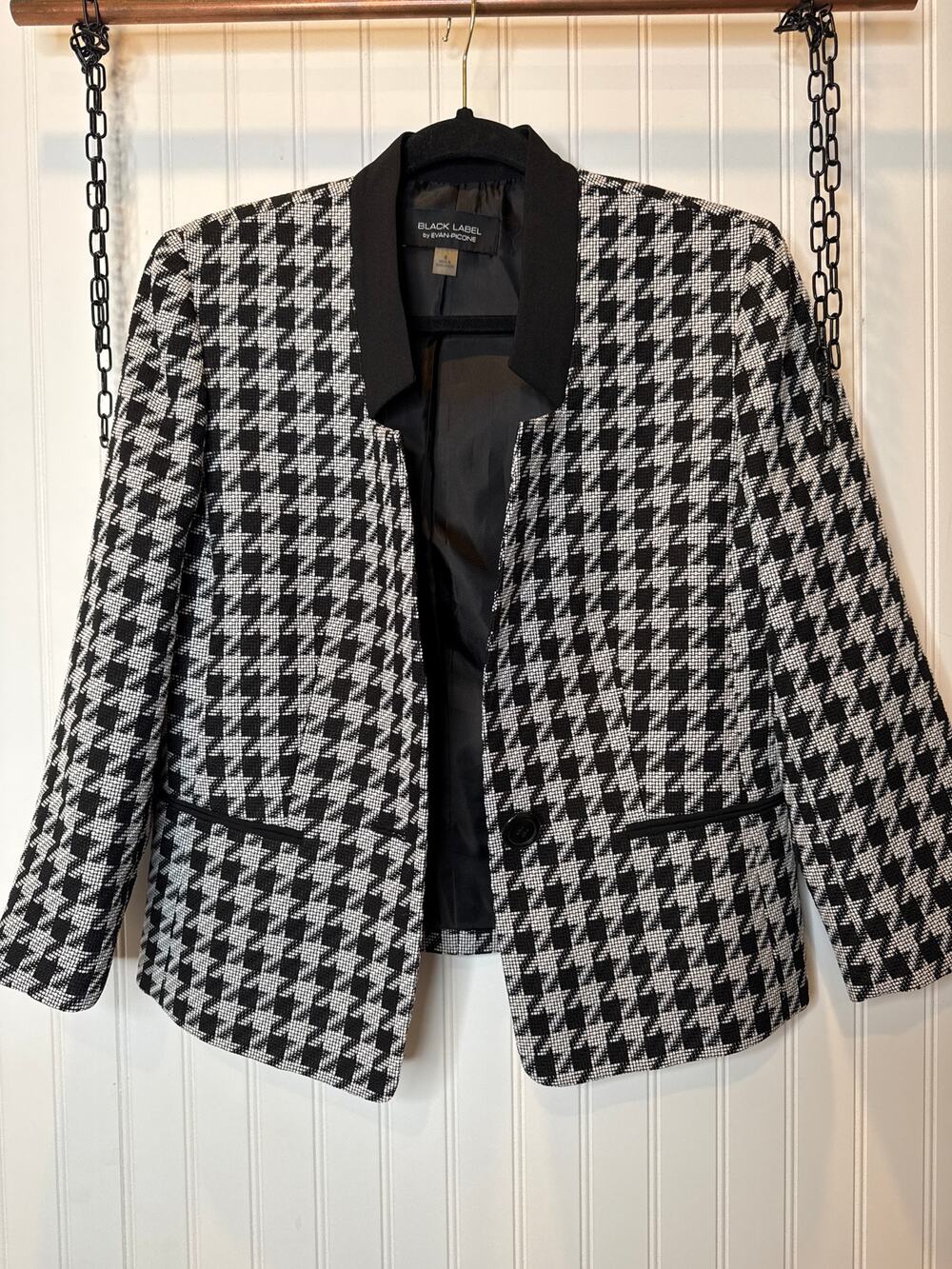 Vintage Evan Picone Black Label Black White Houndstooth Single Breasted Blazer 6